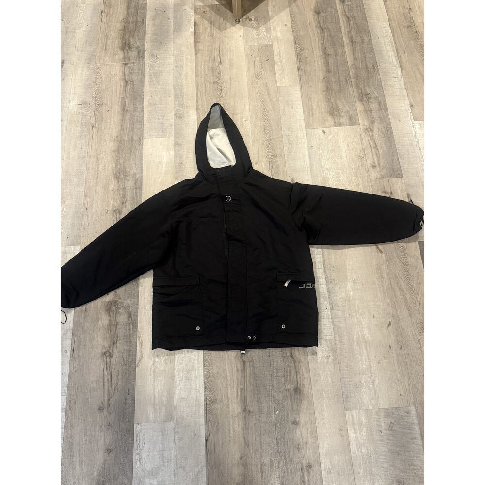 Jordan Jacket Mens Large Hooded Parka Zip Snap Pockets Spell Out Winter Warm